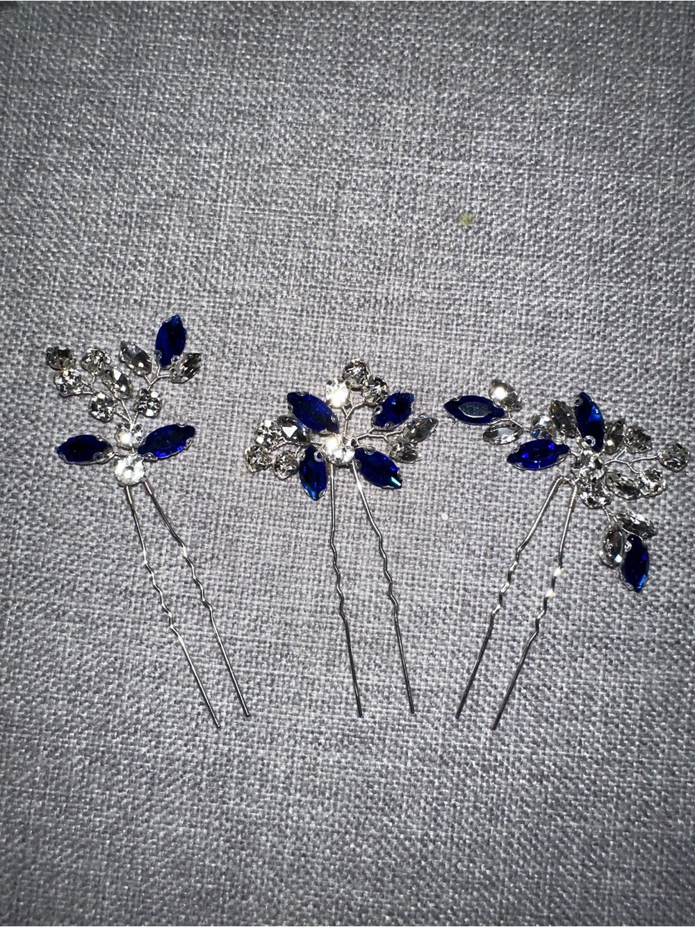 Crystal and Royal Blue Floral Hair Pins - Women Accessories